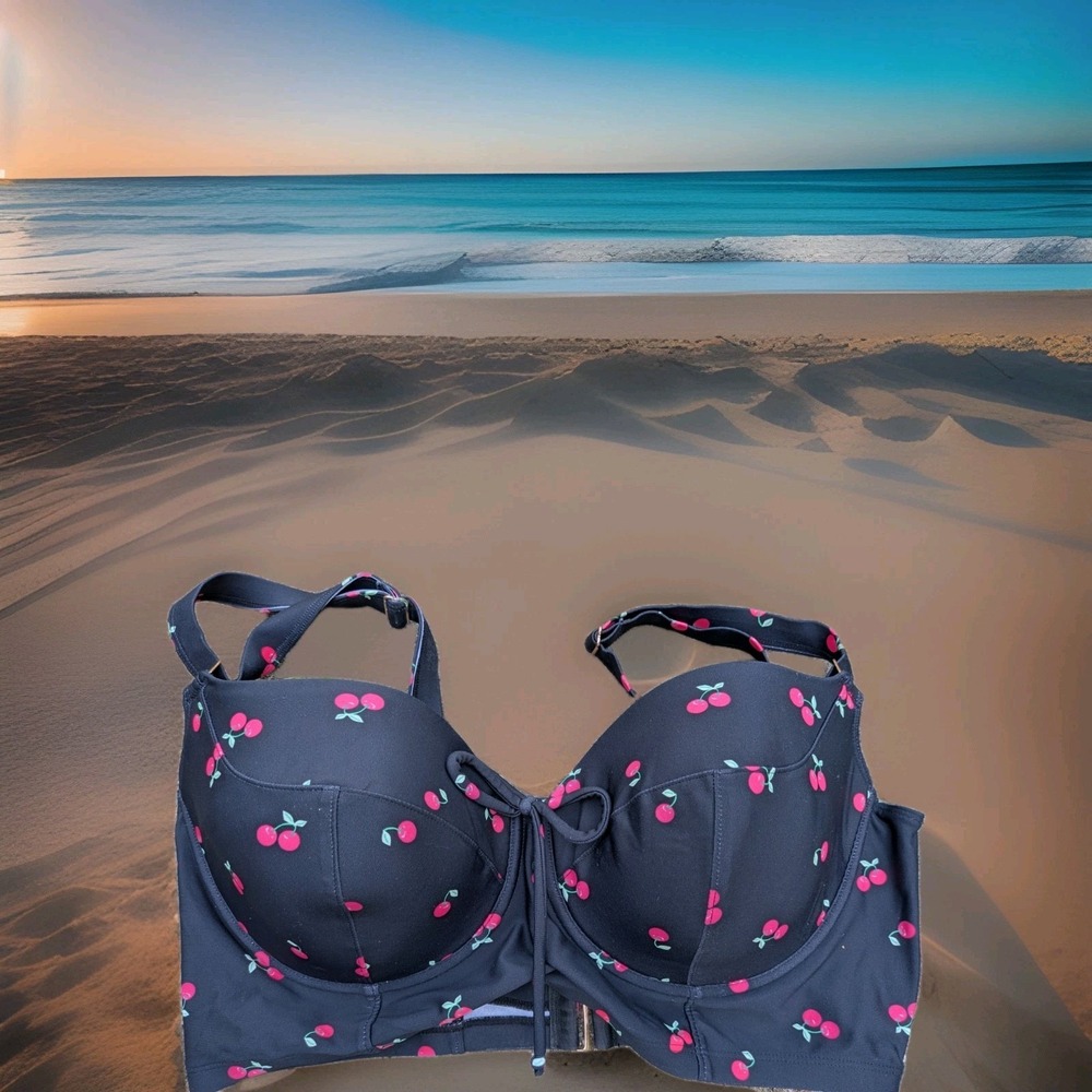 Smart & Sexy Longline Underwire Bikini Swim Top 36DD Pink Cherries Beach Pool